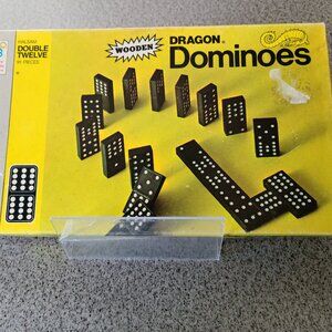 Double Twelve MB Milton Bradley Halsam 1970 Wooden Dragon Dominoes 4133